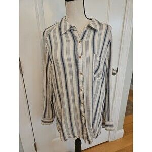 Perch by Blu-Pepper Women's Plus 2XL Blouse , 100% Rayon, Tab Sleeves,Navy White